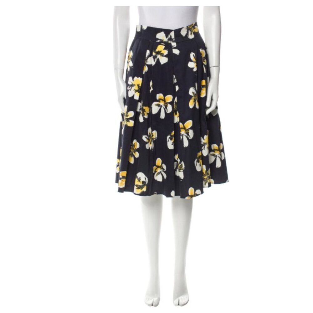 NEW Anne Fontaine Floral Print Pleat A-Line Knee-Length Clem Skirt